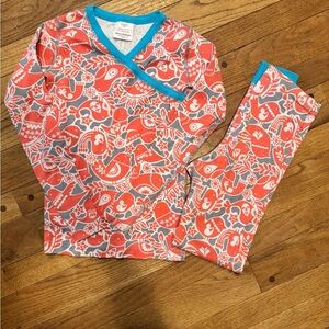 Hanna Andersson Kids Long John Pajama Set - Red and Blue Bird Print 140cm